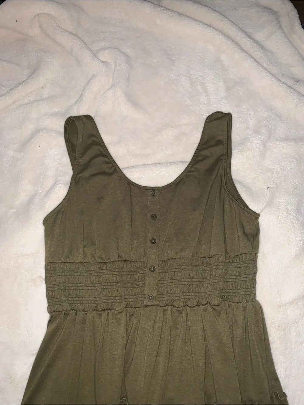 Women’s Olive Green Tiered Casual Sundress with Smocked Waist